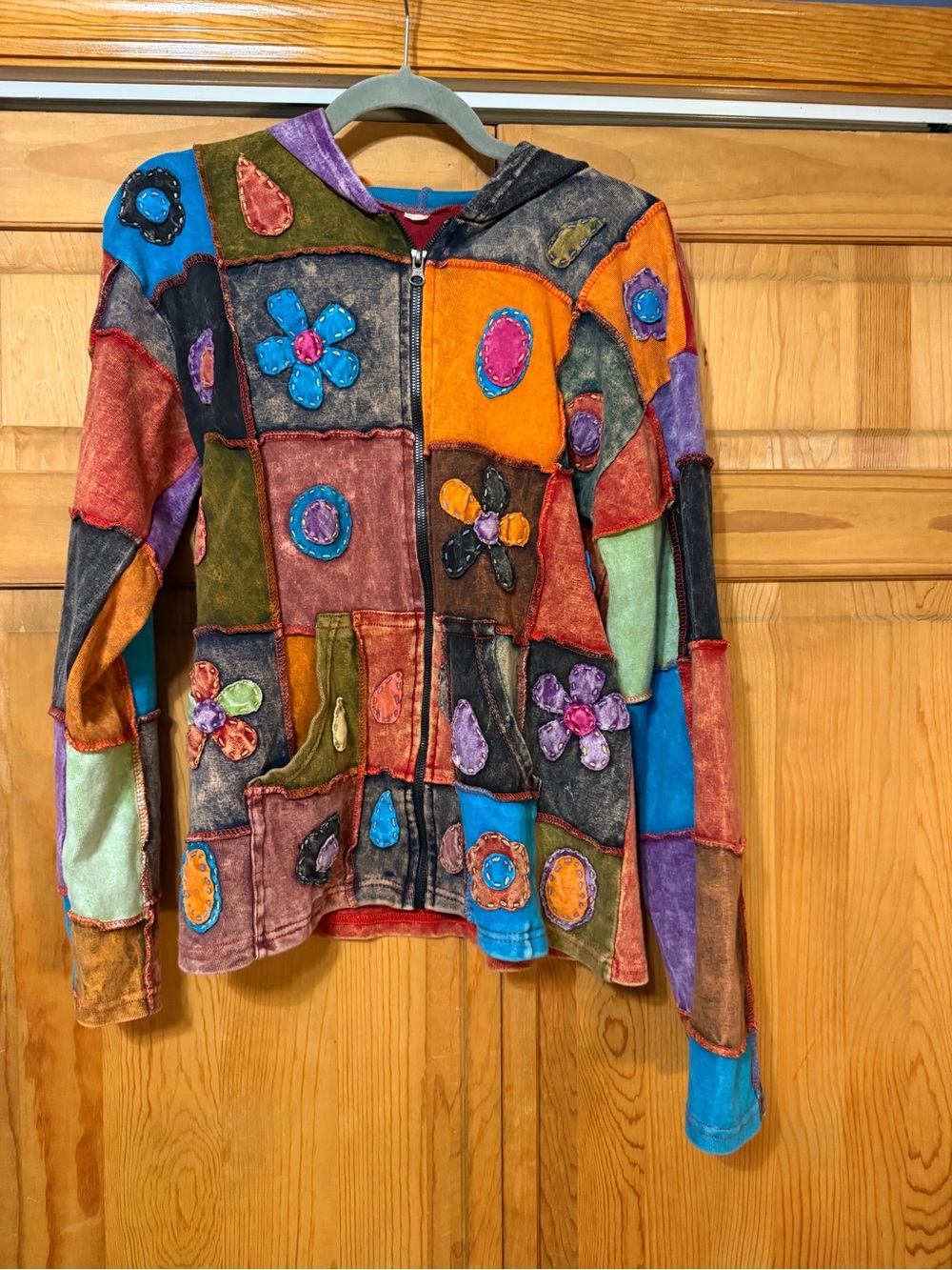 Patchwork Multicolor Floral Appliqué Bomber Jacket - Women